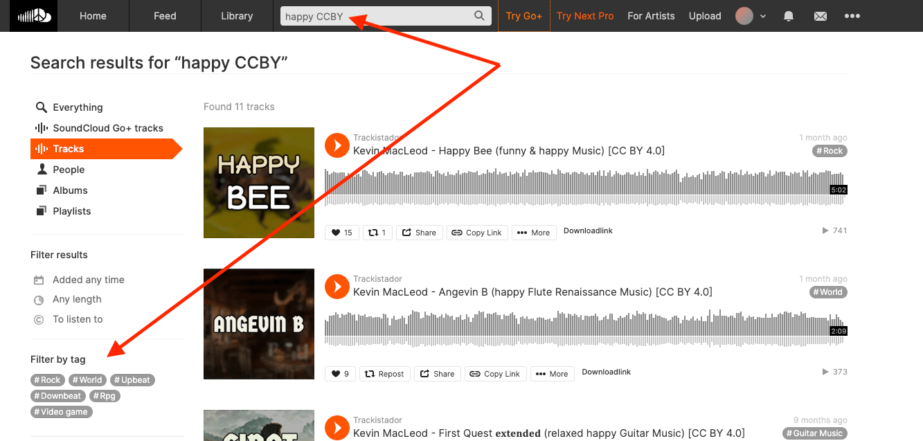 Soundcloud creative commons music search