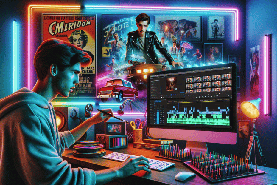 video editor focused on choosing the the right background music for his video.