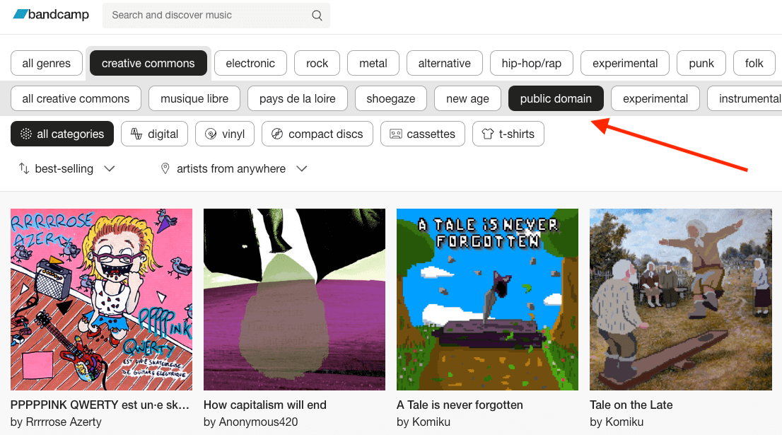 Bandcamp public domain tab search
